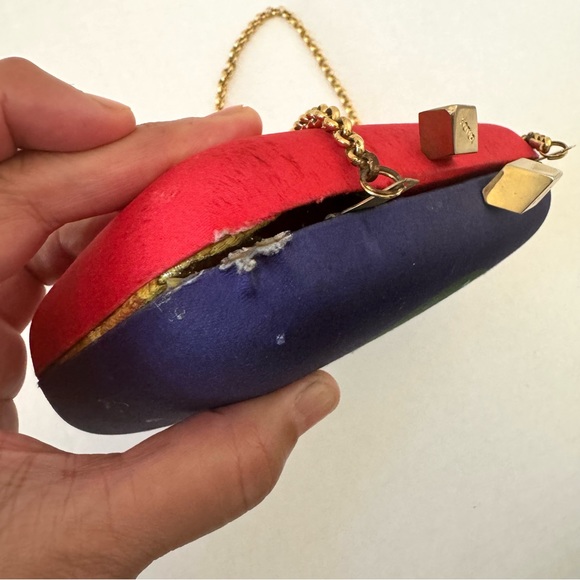 Kotur Red Blue MORLEY YES NO Printed Satin Box Clutch B#27 - Picture 6 of 12